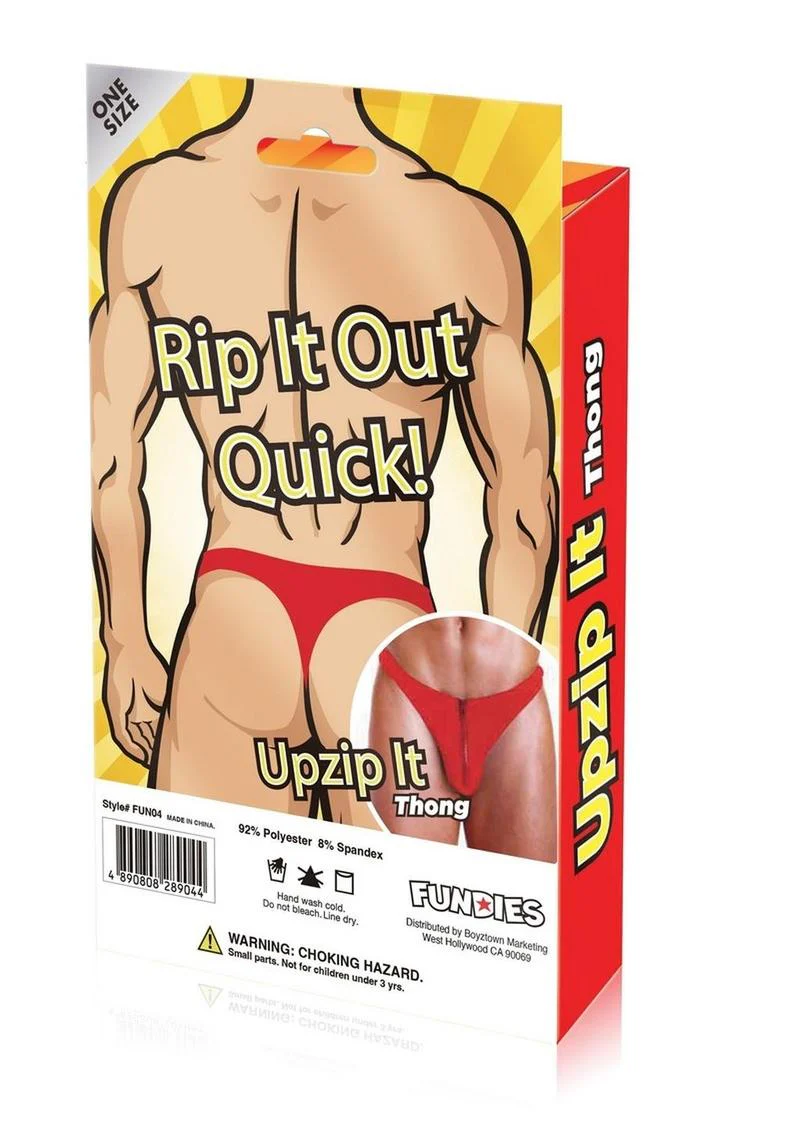 FUNDIES Unzip It Thong w/ rose petals - OS - RED