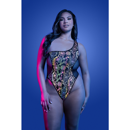LUMINESCENT Flash reflective floral print one-shoulder teddy (Black)
